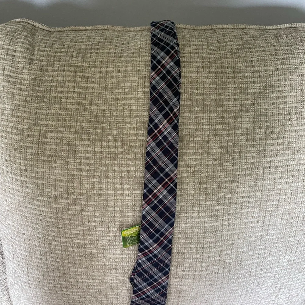 Youth Classic Black and Blue Silk Tie with Plaid Pattern